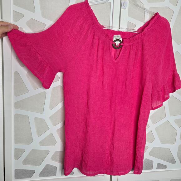 Late August Pink 1/2 Sleeve Peasant Sheer Blouse Top Womens SZ LG Renaissance - Picture 3 of 6